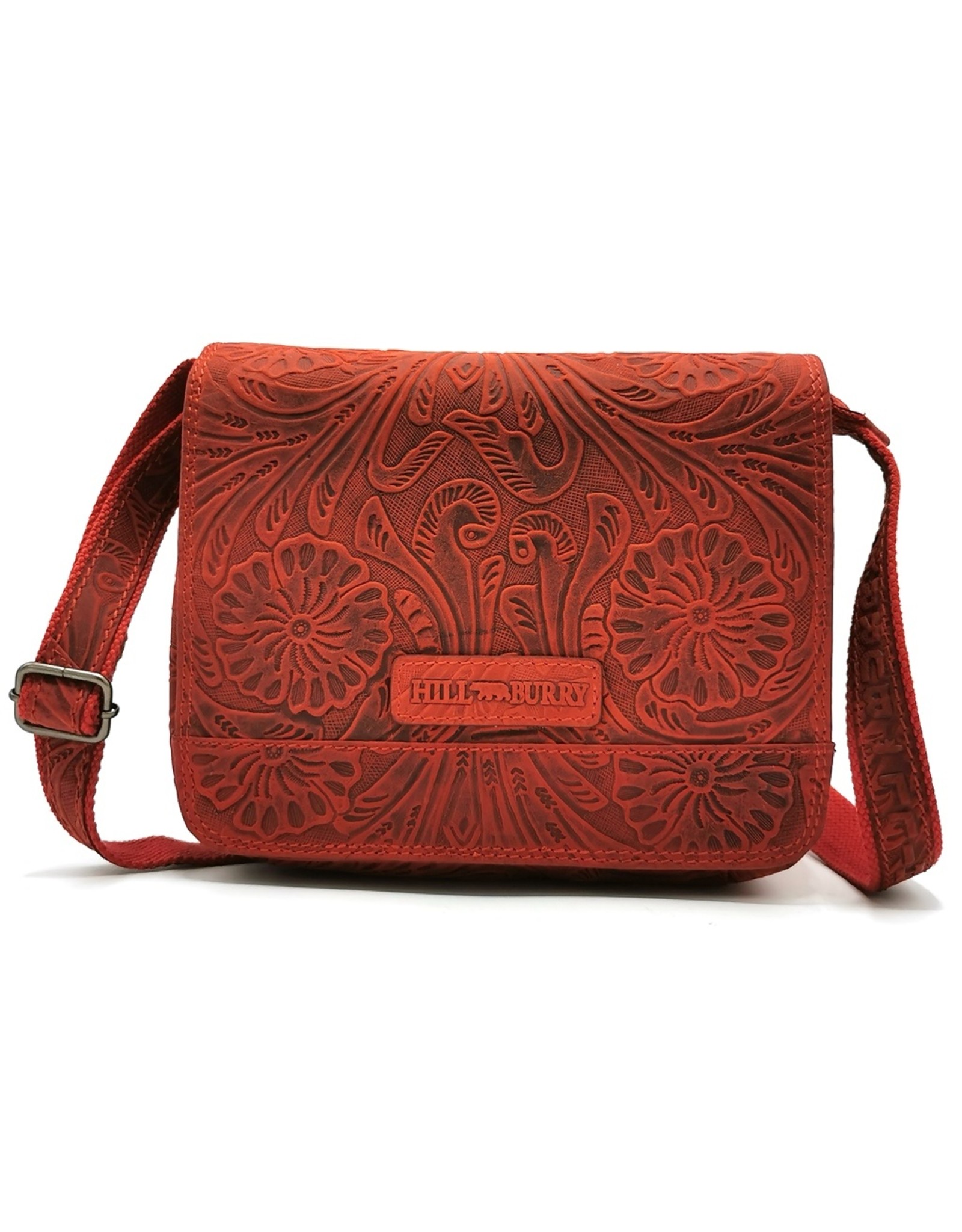 HillBurry Leather bags - Hillburry Shoulder bag with Embossed Flowers Red