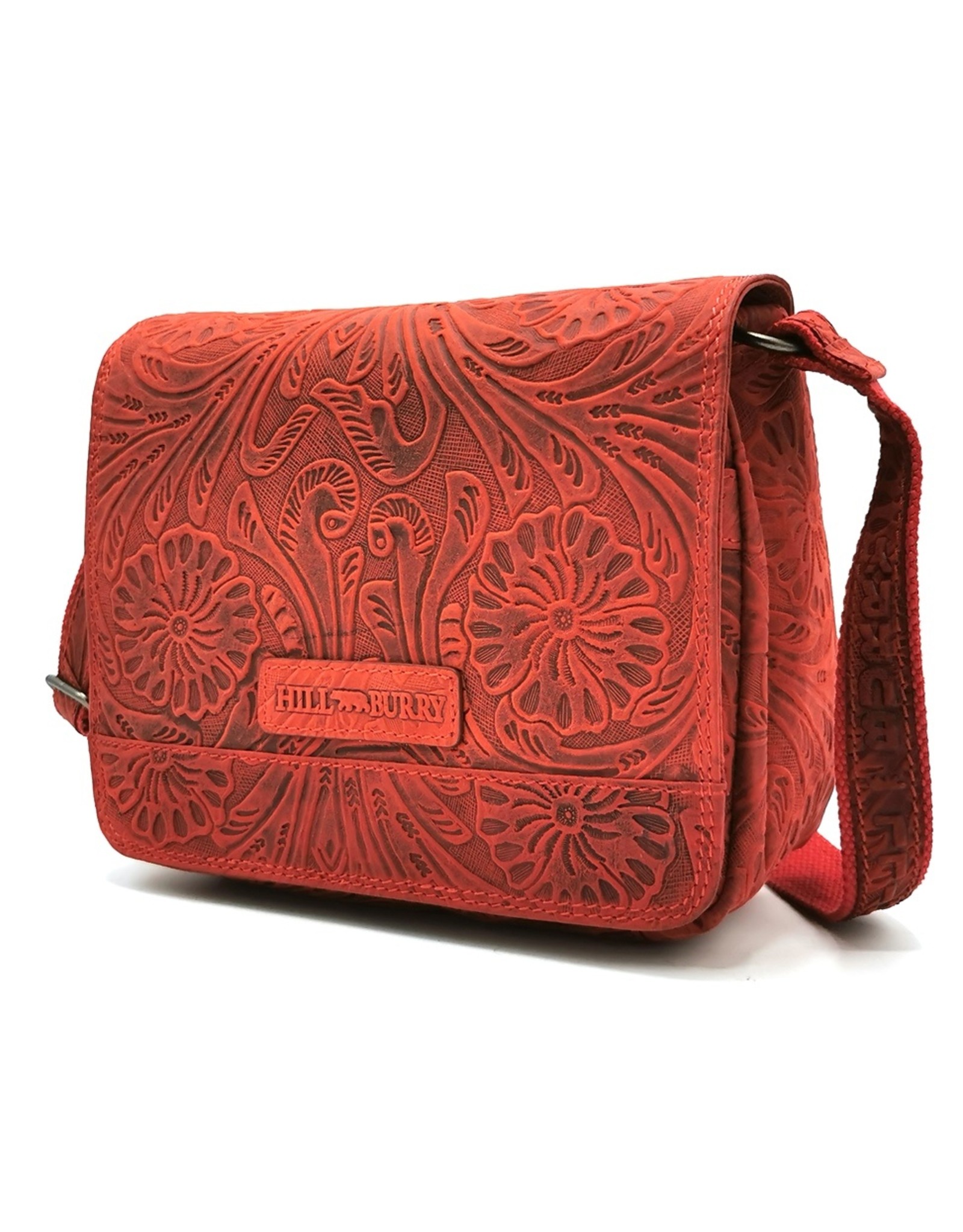 HillBurry Leather bags - Hillburry Shoulder bag with Embossed Flowers Red