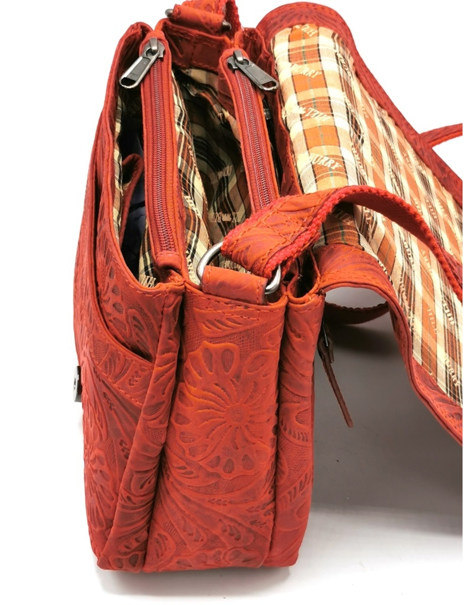 HillBurry Leather bags - Hillburry Shoulder bag with Embossed Flowers Red