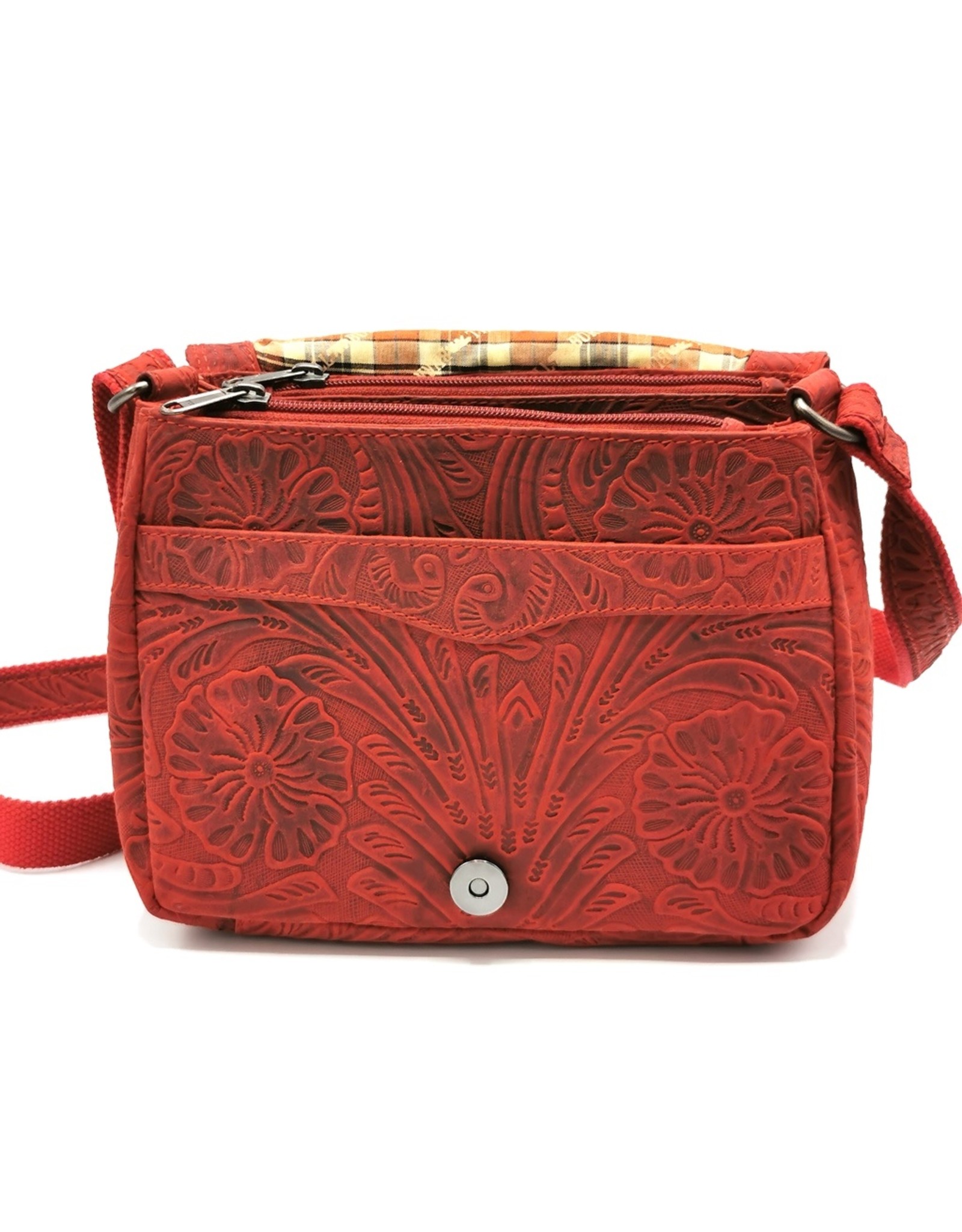 HillBurry Leather bags - Hillburry Shoulder bag with Embossed Flowers Red