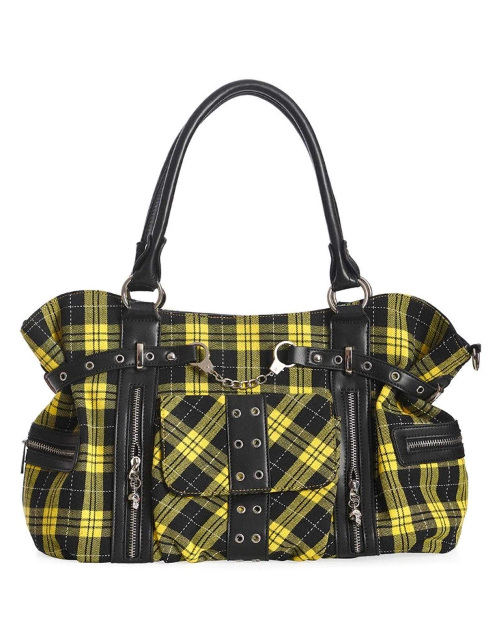 Banned Gothic Tassen Steampunk Tassen - Banned Rise Up Tartan Punk Handtas geel