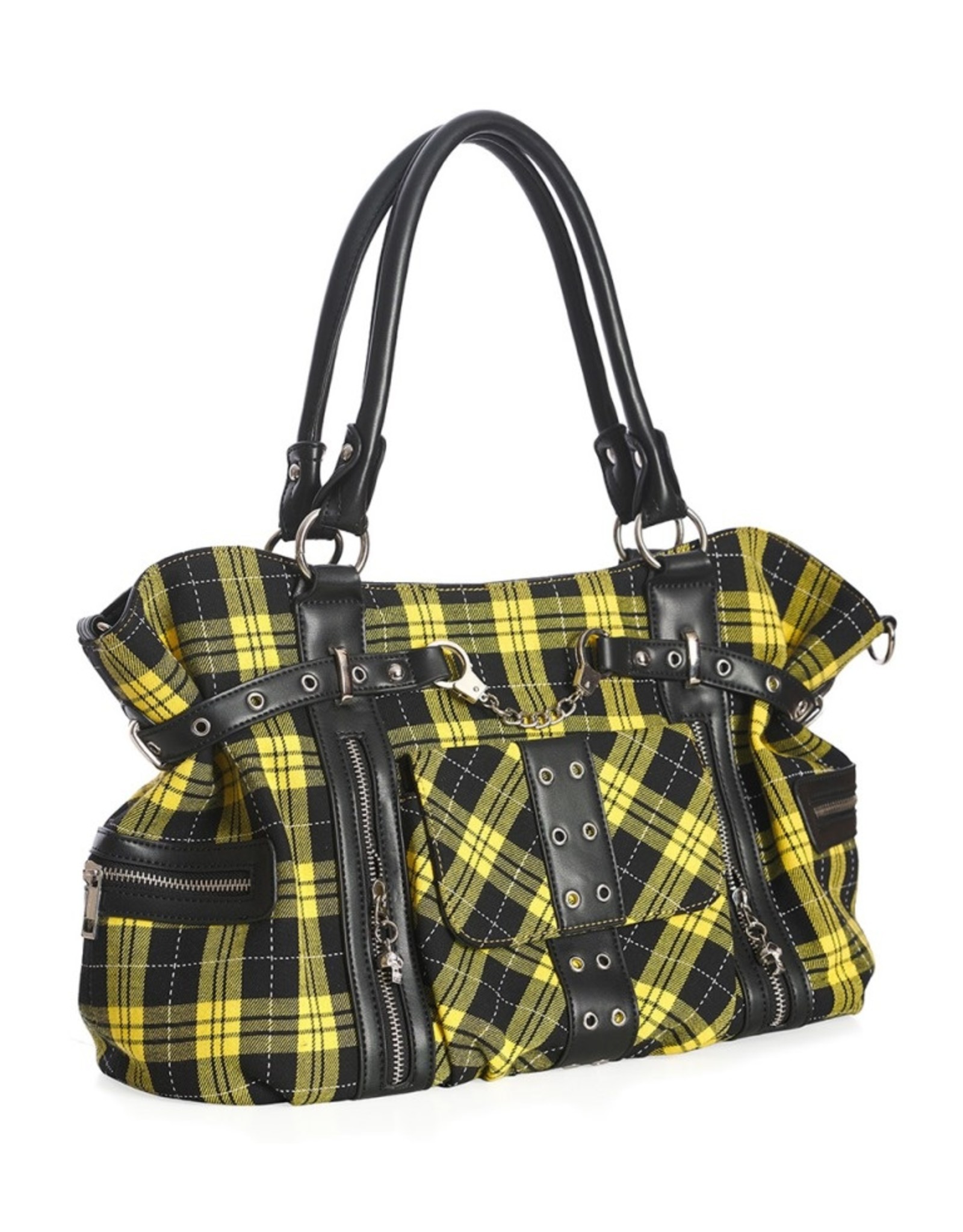 Banned Gothic Tassen Steampunk Tassen - Banned Rise Up Tartan Punk Handtas geel