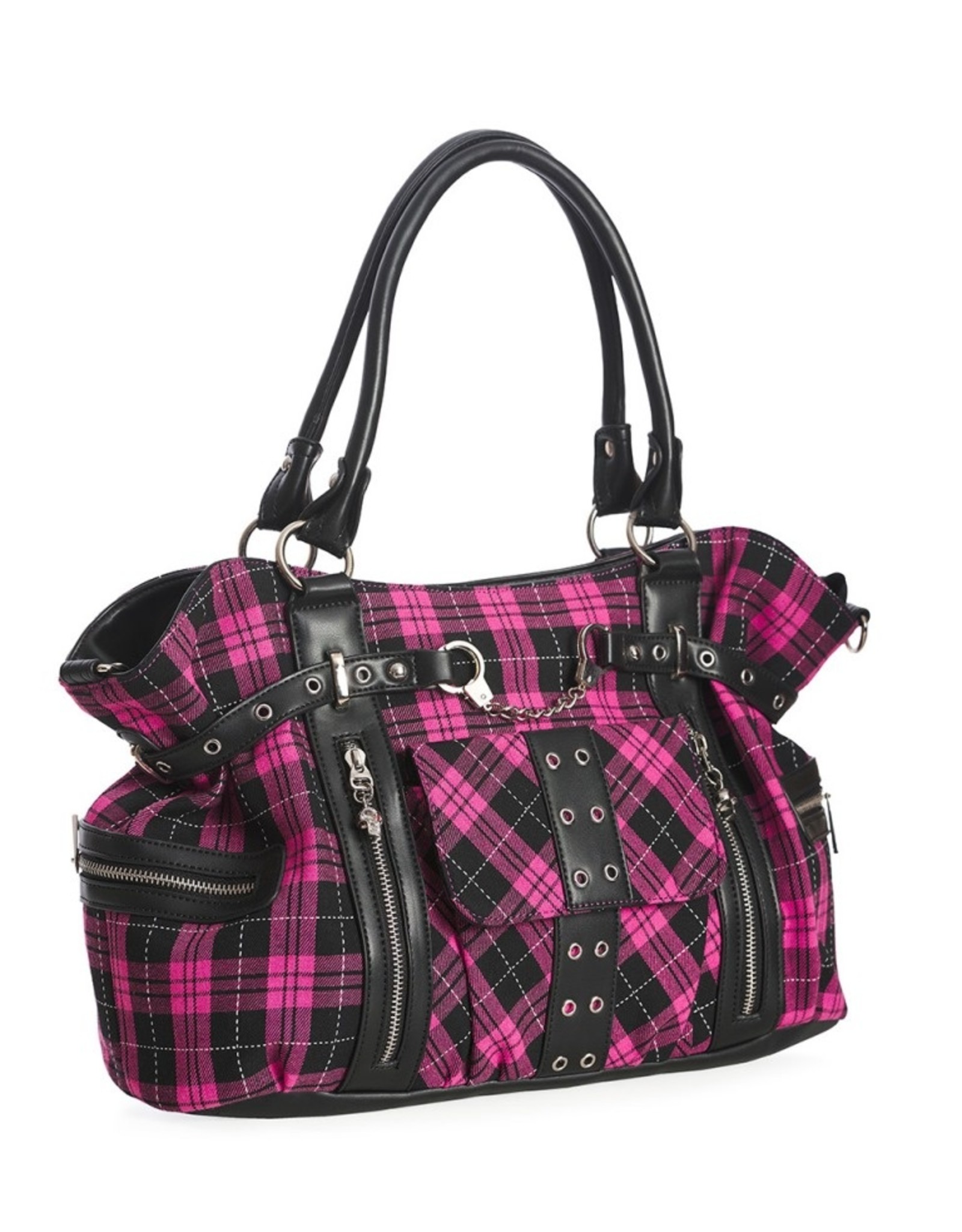 Banned Gothic bags Steampunk bags - Banned Rise Up Tartan Punk Handbag pink