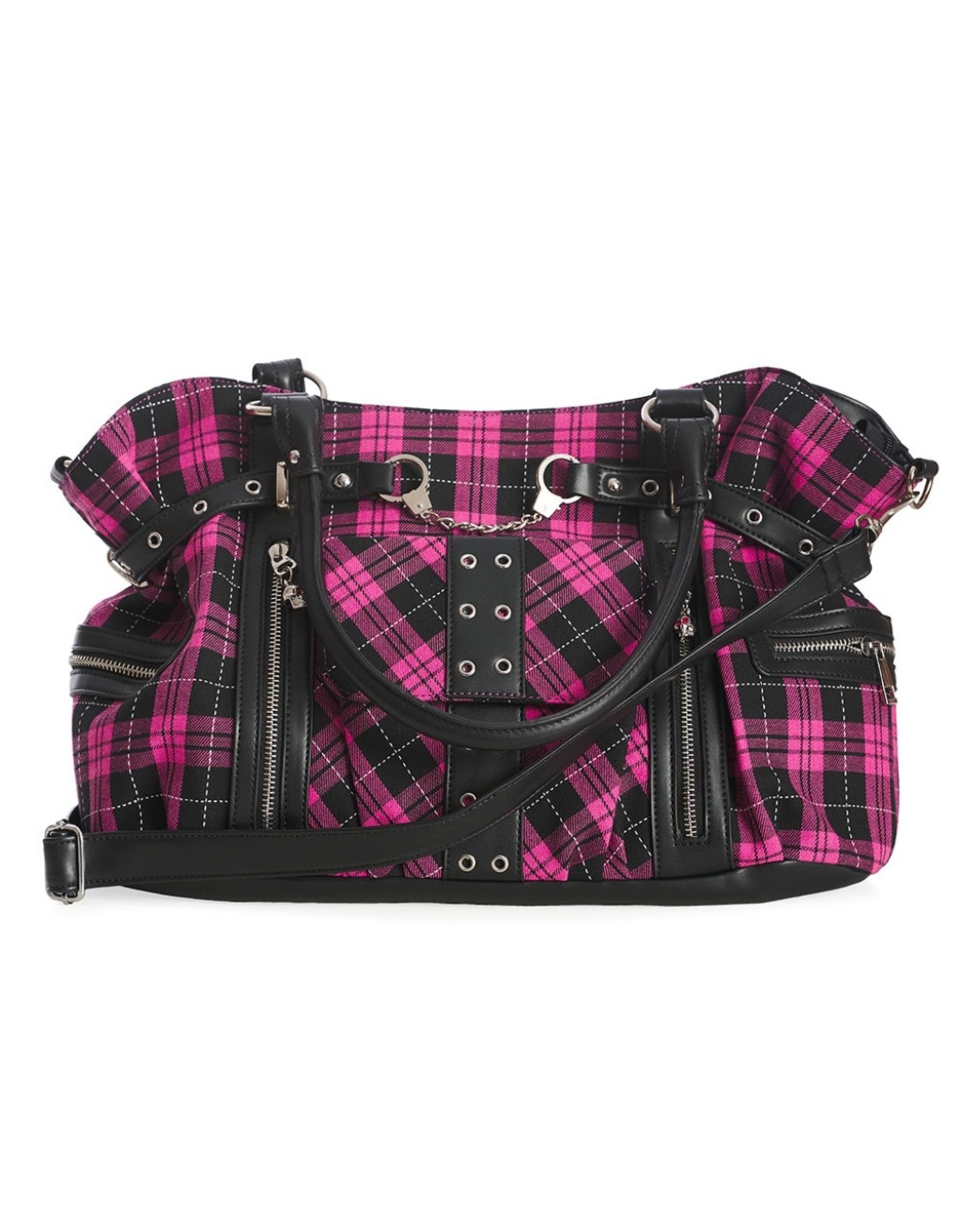 Banned Gothic Tassen Steampunk Tassen - Banned Rise Up Tartan Punk Handtas roze