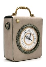 Magic Bags Retro tassen Vintage tassen - Klok Tas  met Werkende Klok en Borduurwerk grijs