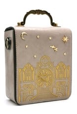 Magic Bags Retro tassen Vintage tassen - Klok Tas  met Werkende Klok en Borduurwerk grijs