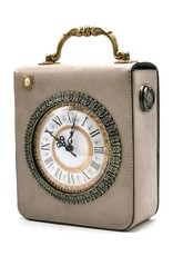 Magic Bags Retro tassen Vintage tassen - Klok Tas  met Werkende Klok en Borduurwerk grijs