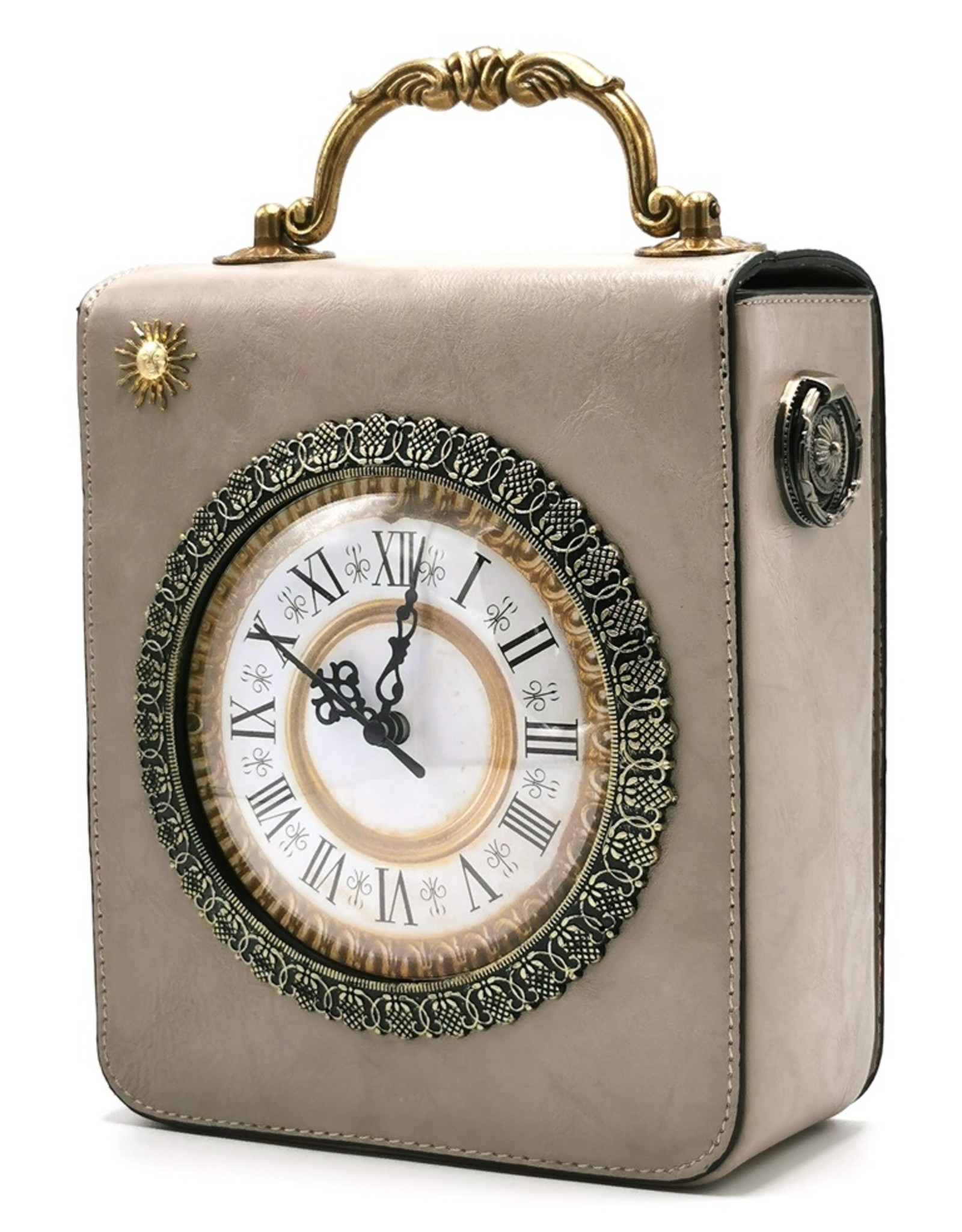 Magic Bags Retro bags  Vintage bags - Clock bag with Working Clock and Embroidery  grey