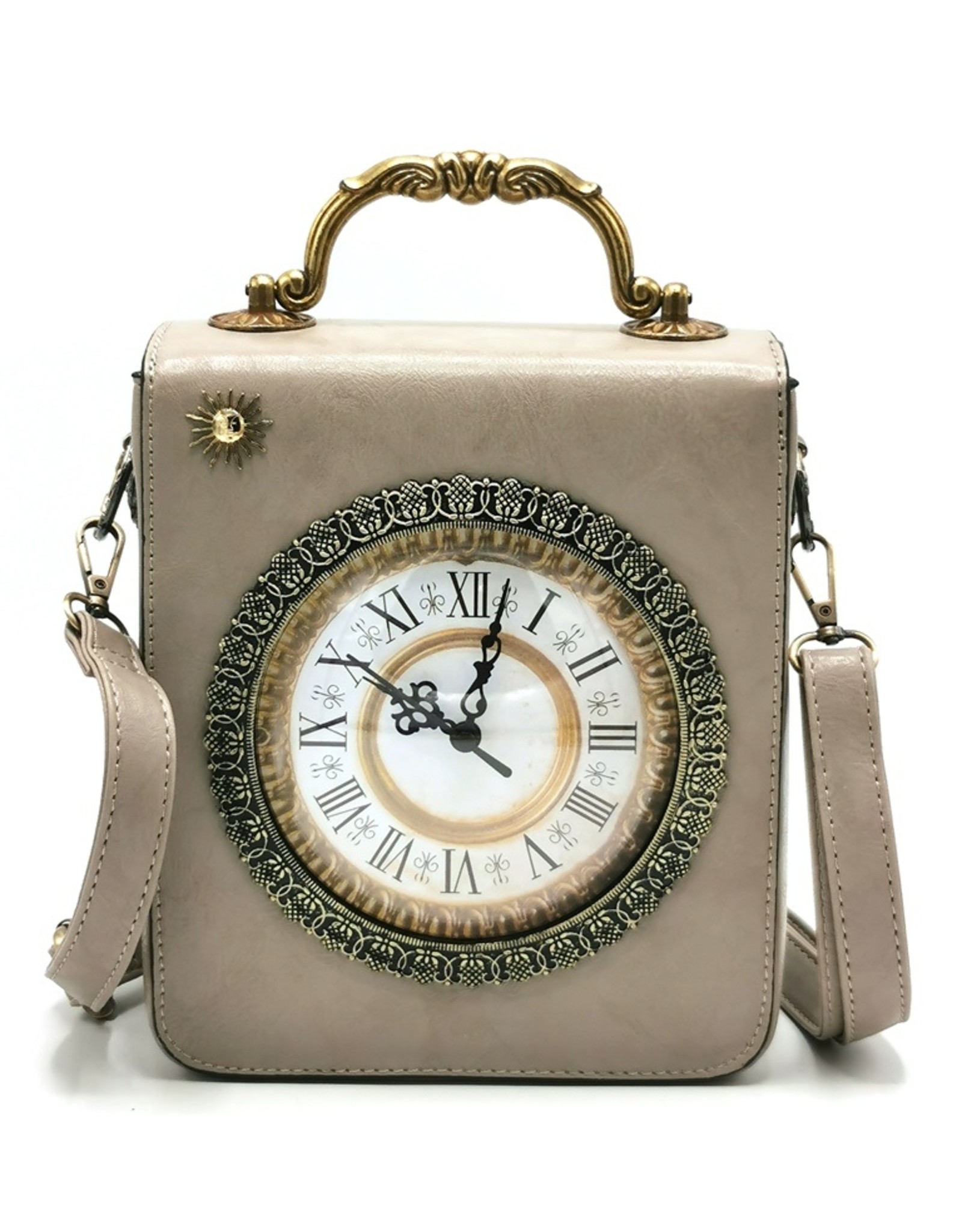 Magic Bags Retro bags  Vintage bags - Clock bag with Working Clock and Embroidery  grey