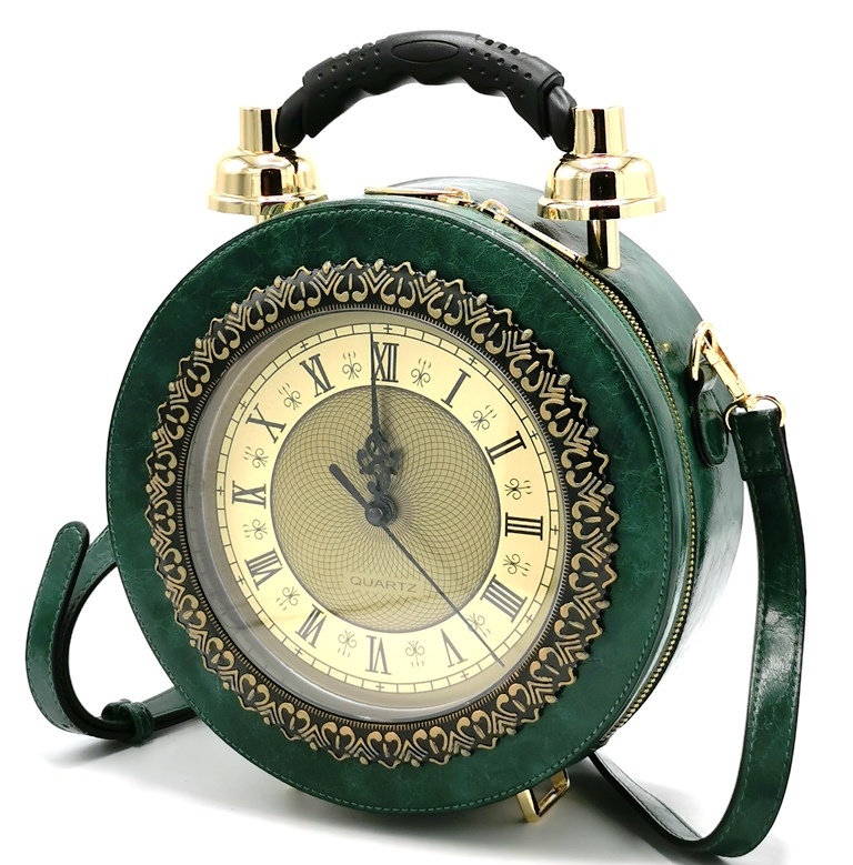 Clock Handbag with Real Clock green (medium) Boutique Trukado