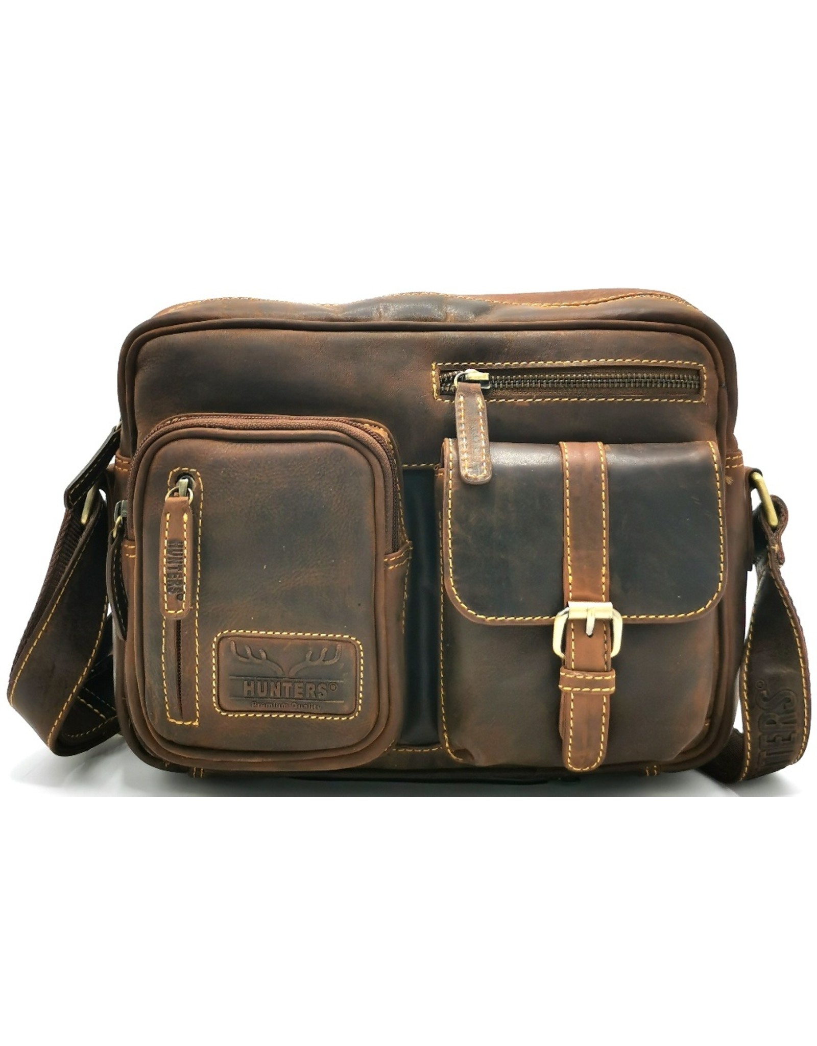 Hunters Leren schoudertassen Leren crossbody tassen - Hunters Schoudertas met veel vakjes - Buffelleer