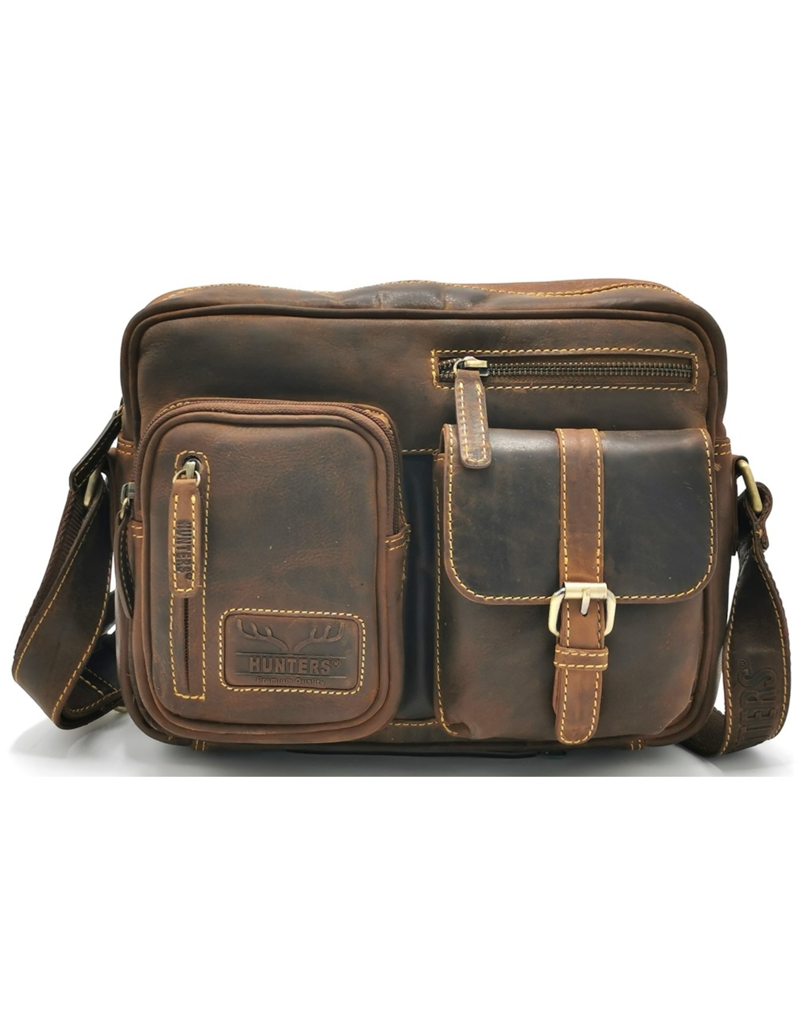 Hunters Leren schoudertassen Leren crossbody tassen - Hunters Schoudertas met veel vakjes - Buffelleer