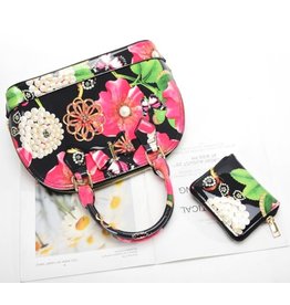 Trukado Handtas met bloemen en strik Flower Bow zwart