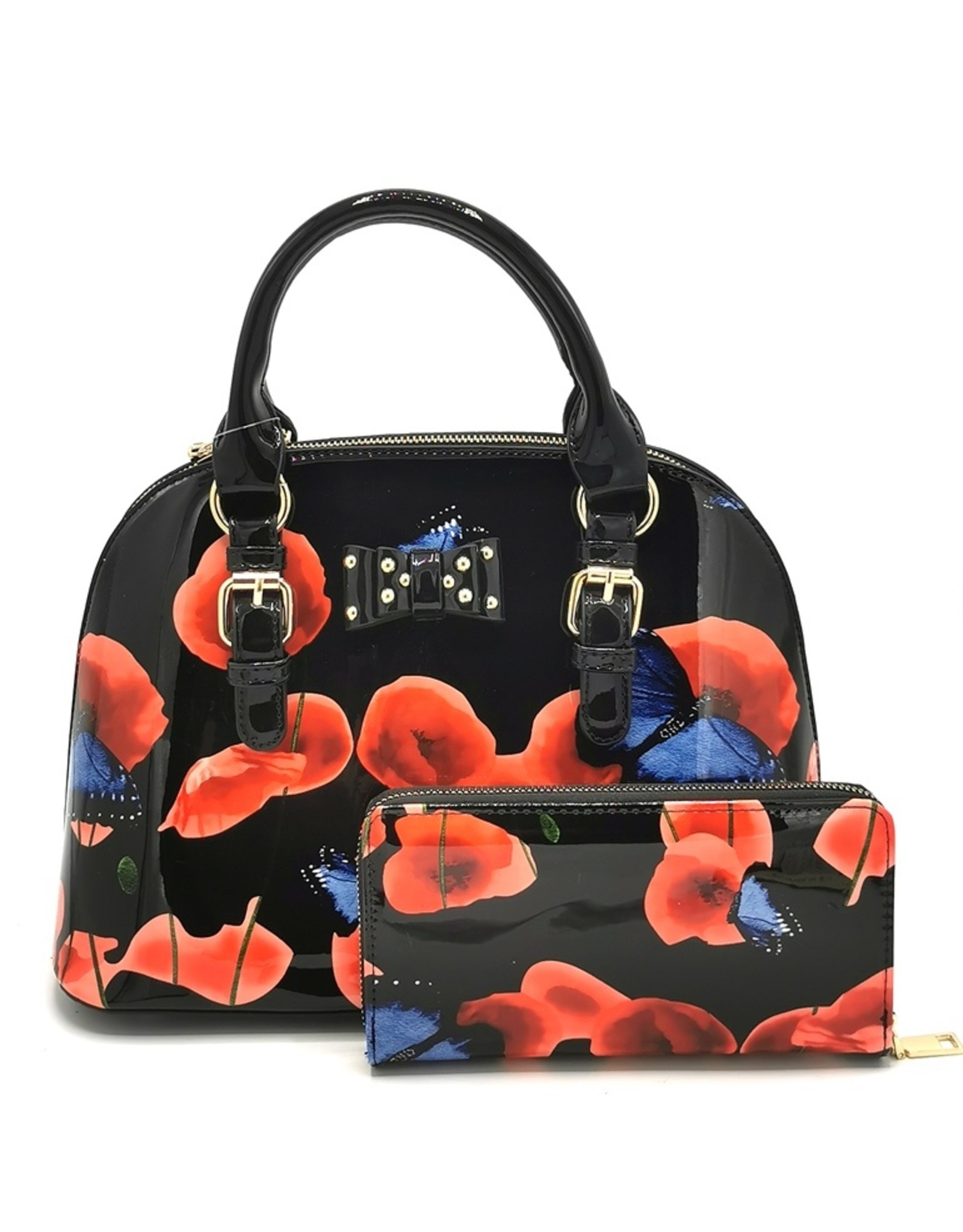 Trukado Fashion bags - Handbag with butterflies and Poppy Black Newest