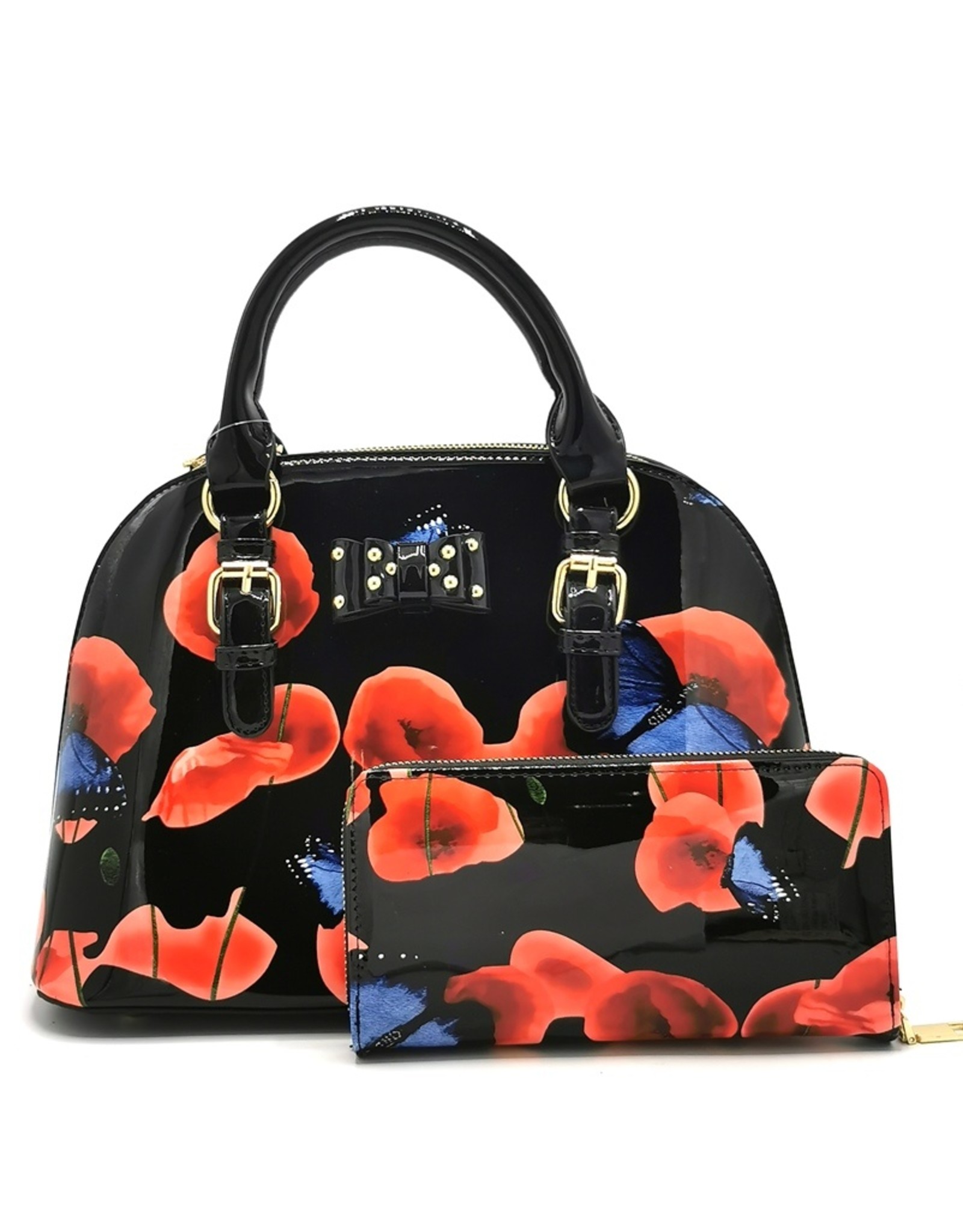 Trukado Fashion bags - Handbag with butterflies and Poppy Black Newest