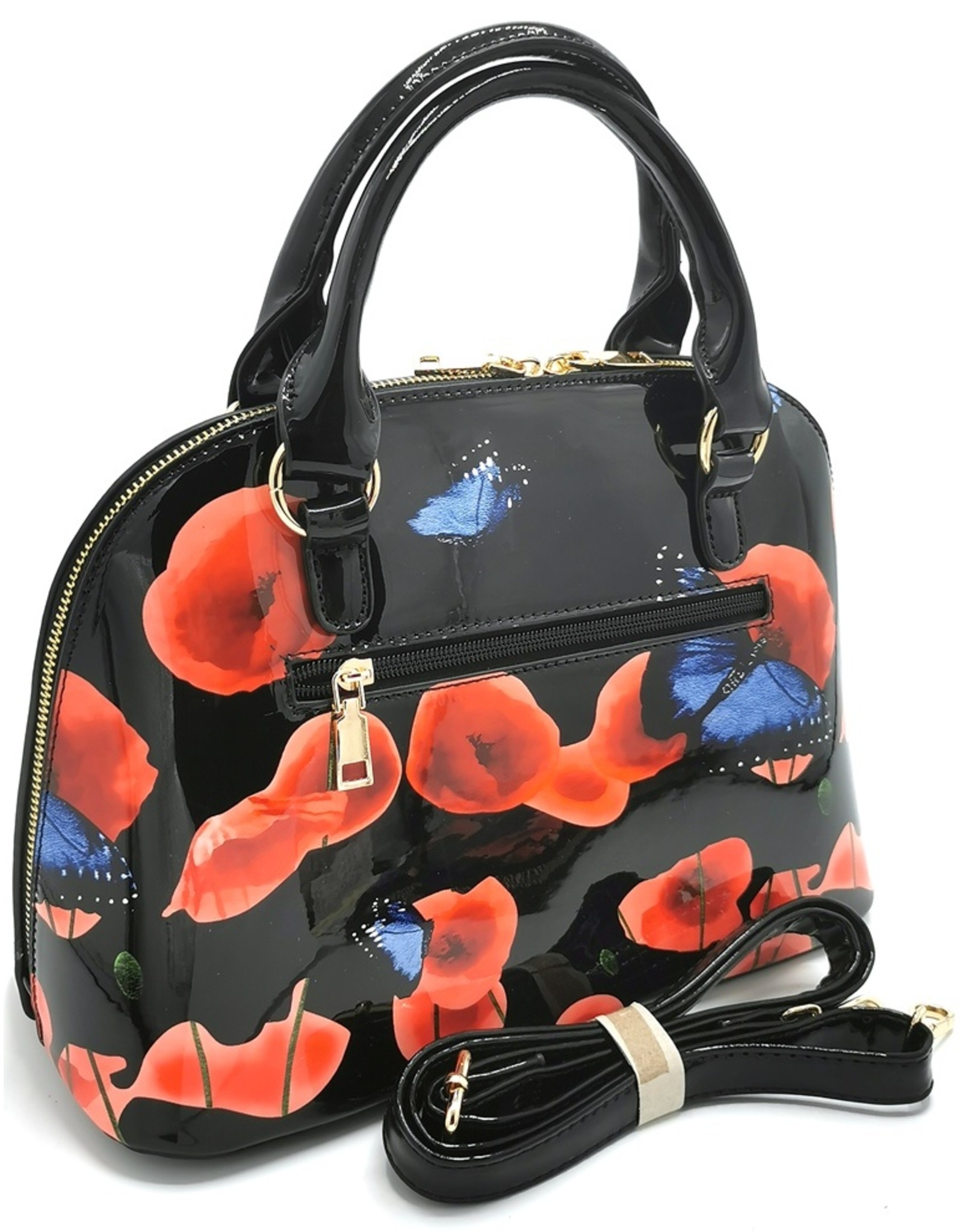 Trukado Fashion bags - Handbag with butterflies and Poppy Black Newest