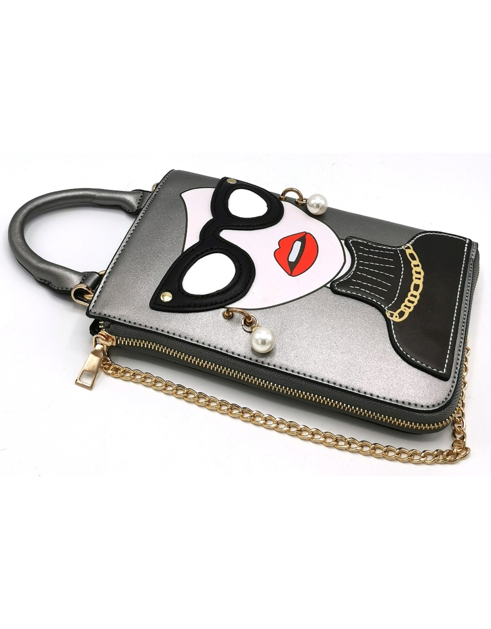 Magic Bags Fantasy bags -  Fantasy clutch Ladies Face with earrings and sunglasses (grey)