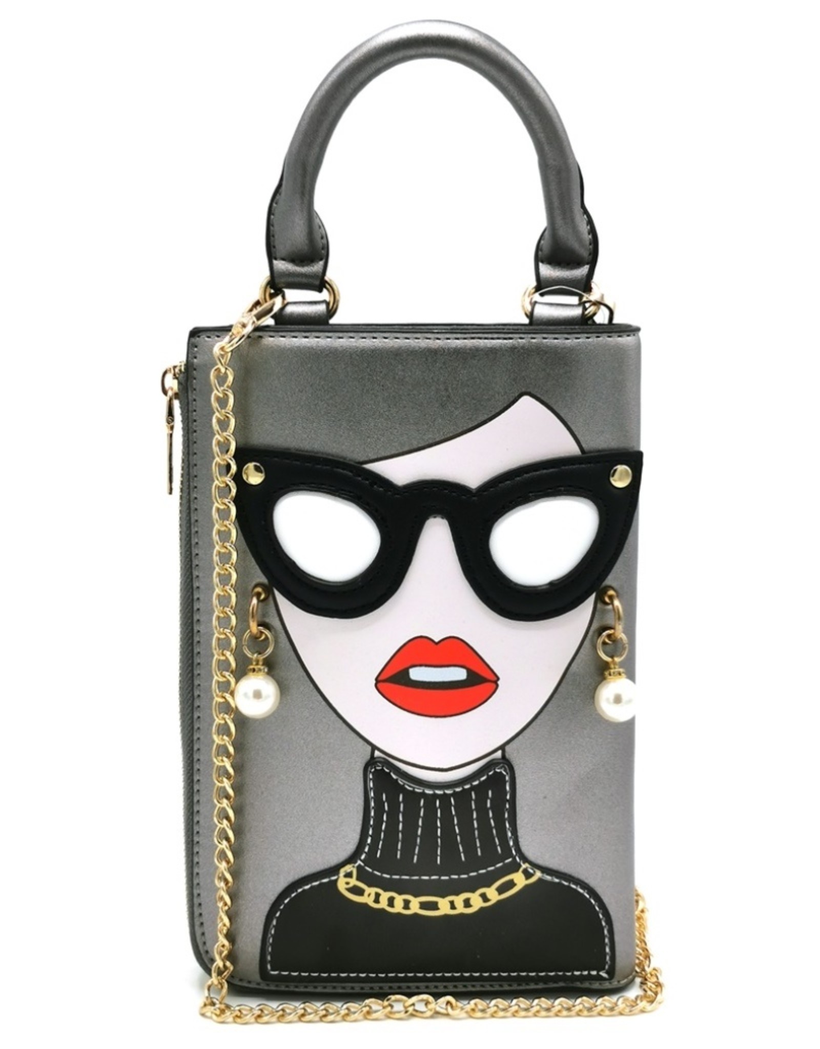 Magic Bags Fantasy bags -  Fantasy clutch Ladies Face with earrings and sunglasses (grey)