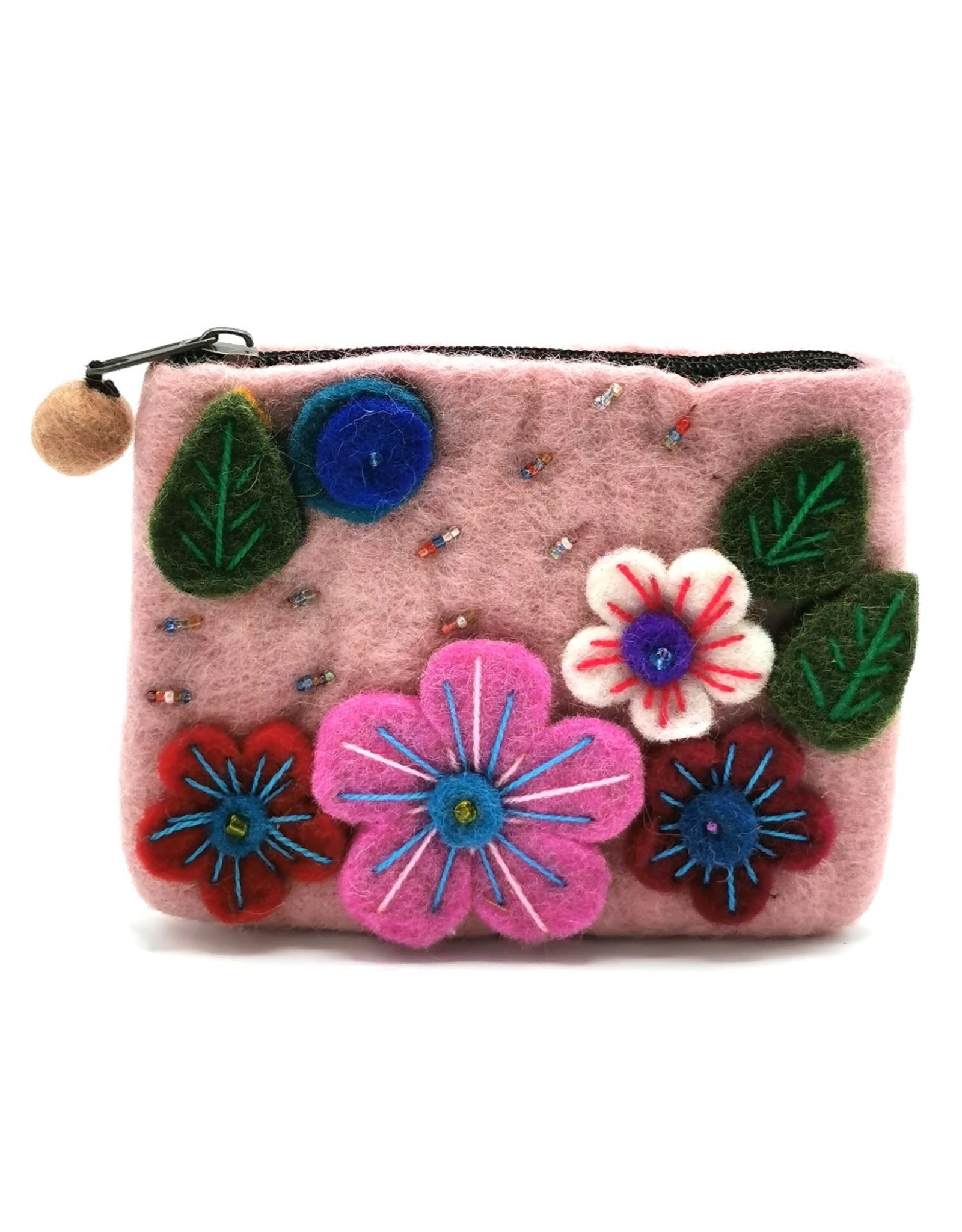 Trukado Avondtassen, clutches en portemonnees -  Vilten Portemonnee "Bloemen" roze