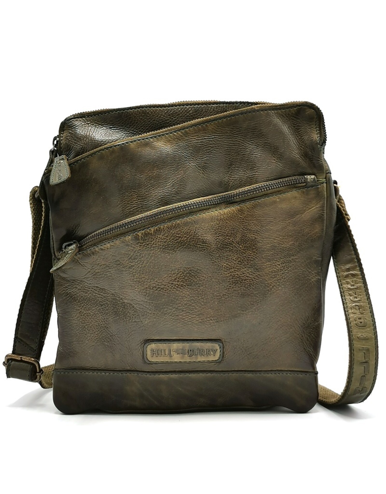 HillBurry Leren Schoudertassen Leren crossbody tassen - HillBurry Stoere Crossbodytas Gewassen leer groen