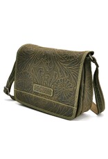HillBurry Leather bags - Hillburry Shoulder bag with Embossed Flowers green