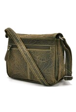 HillBurry Leather bags - Hillburry Shoulder bag with Embossed Flowers green