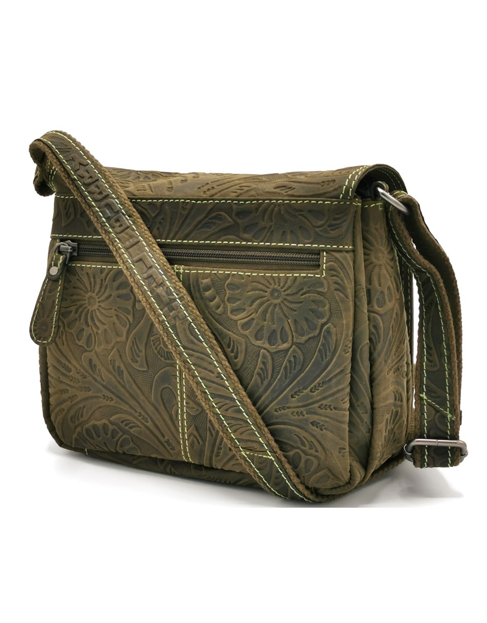 HillBurry Leather bags - Hillburry Shoulder bag with Embossed Flowers green