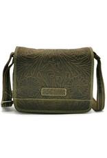 HillBurry Leather bags - Hillburry Shoulder bag with Embossed Flowers green