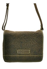 HillBurry Leather bags - Hillburry Shoulder bag with Embossed Flowers green