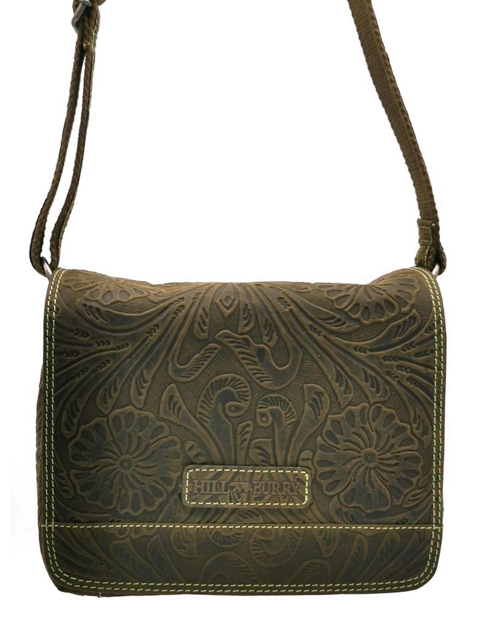 HillBurry Leather bags - Hillburry Shoulder bag with Embossed Flowers green