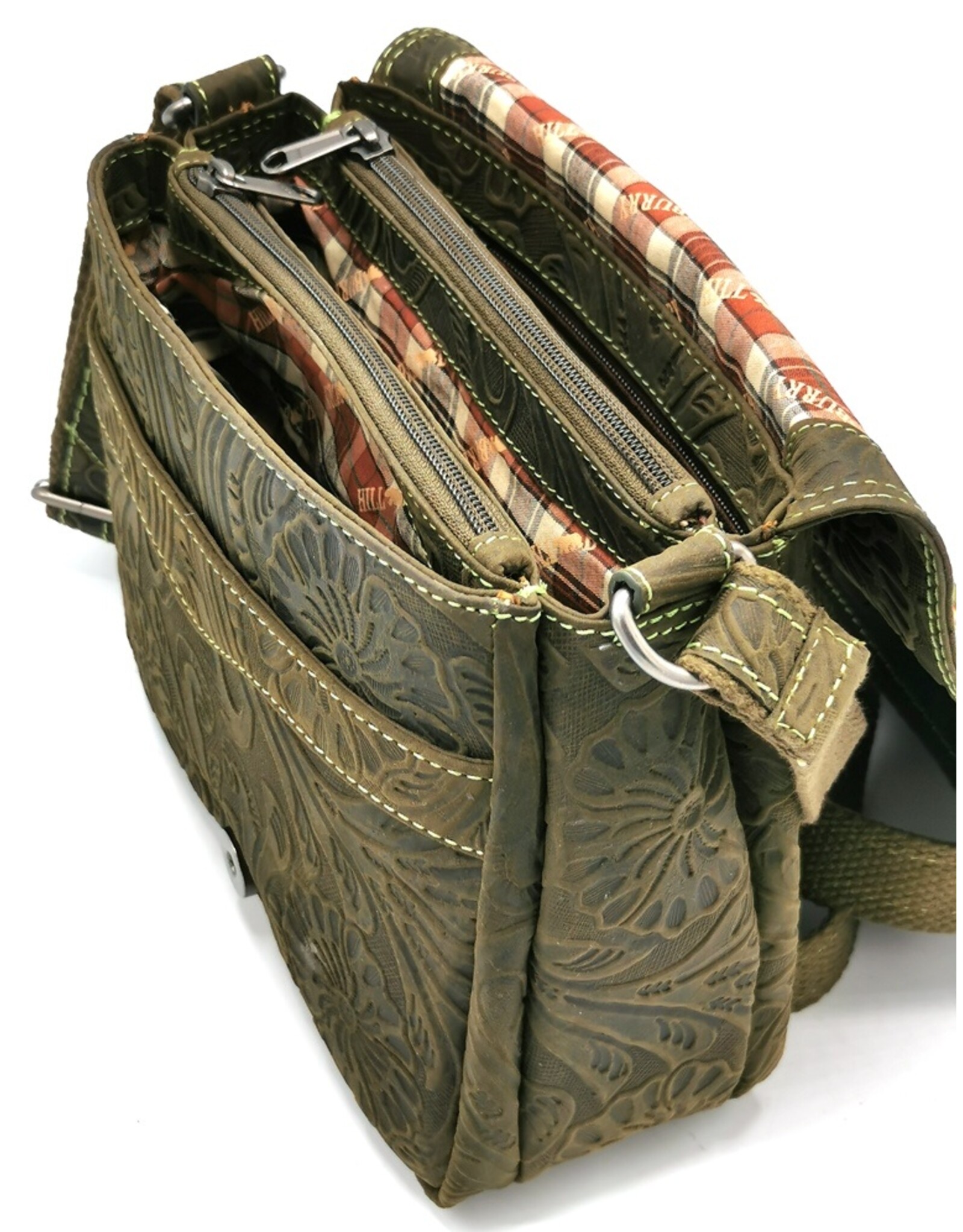 HillBurry Leather bags - Hillburry Shoulder bag with Embossed Flowers green