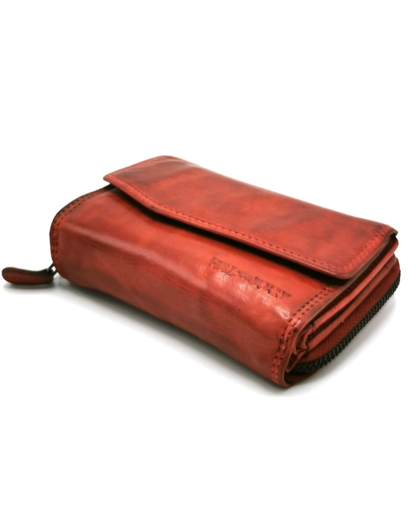 HillBurry Leather Wallets - Hillburry Wallet with Cover Washed Leather Red "L"