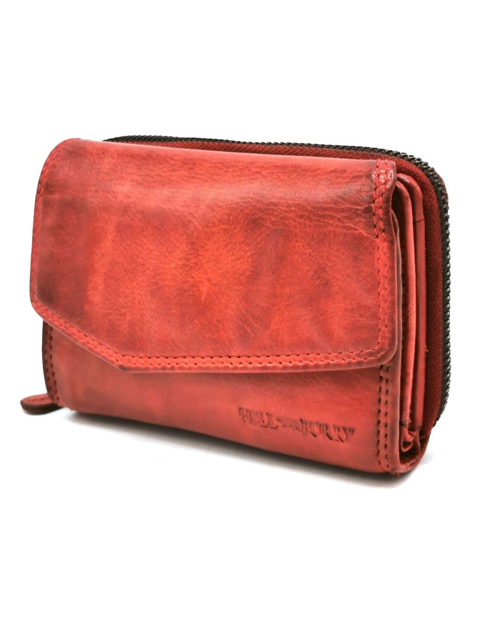 HillBurry Leather Wallets - Hillburry Wallet with Cover Washed Leather Red "L"