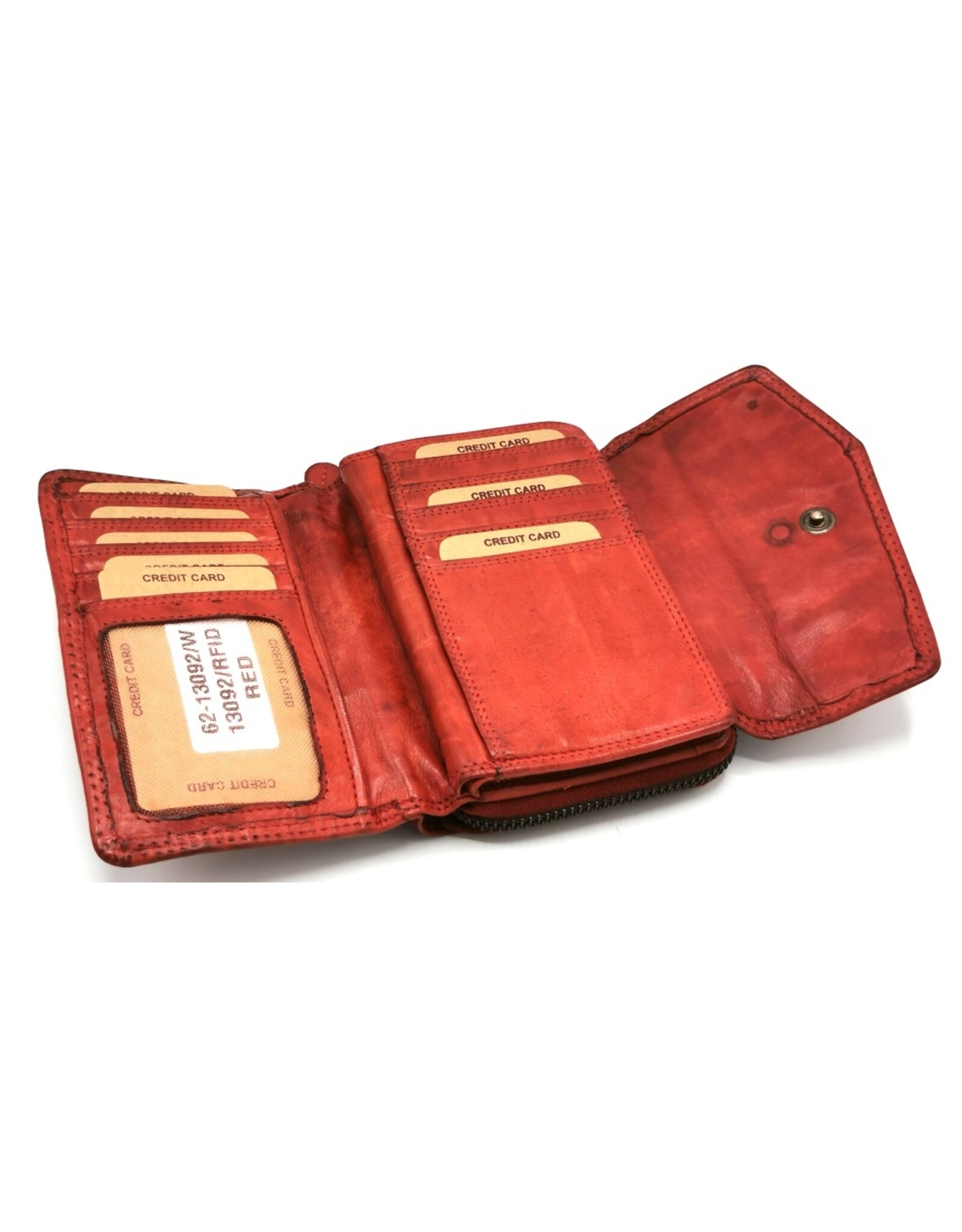 HillBurry Leather Wallets - Hillburry Wallet with Cover Washed Leather Red "L"