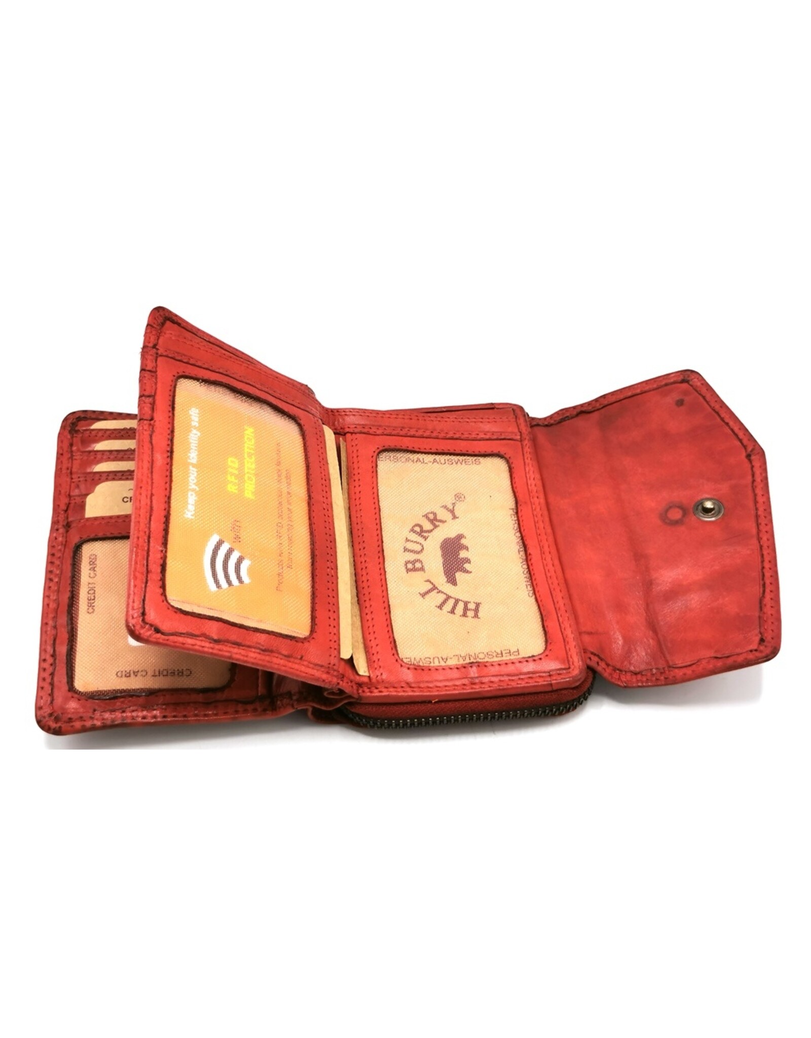 HillBurry Leather Wallets - Hillburry Wallet with Cover Washed Leather Red "L"