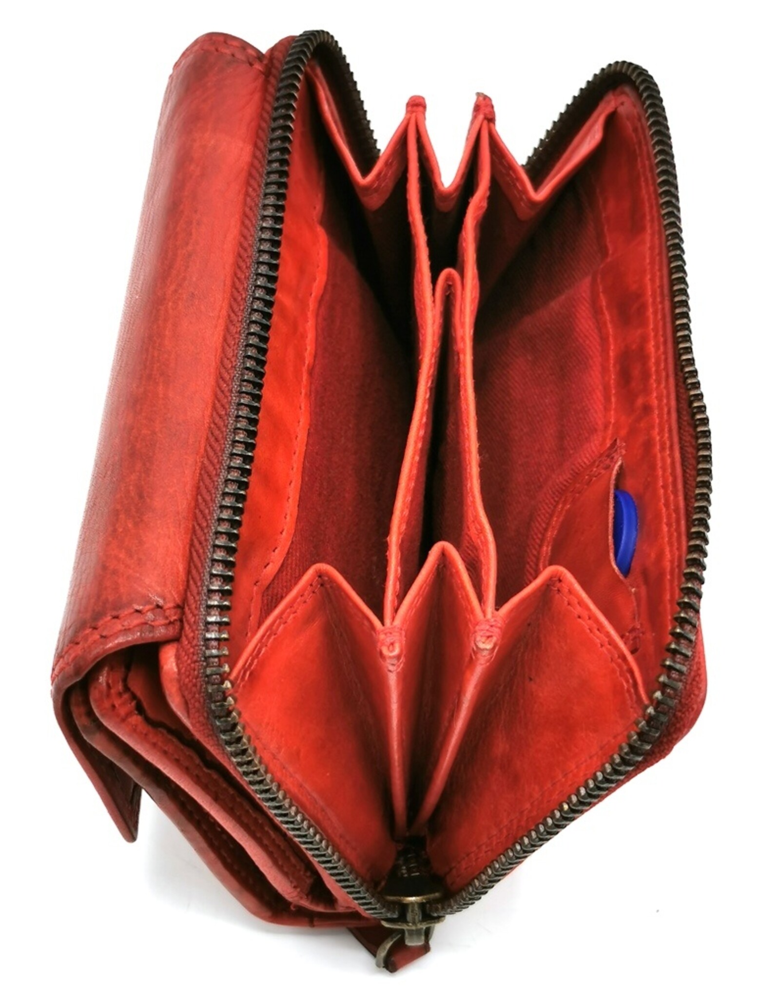 HillBurry Leather Wallets - Hillburry Wallet with Cover Washed Leather Red "L"