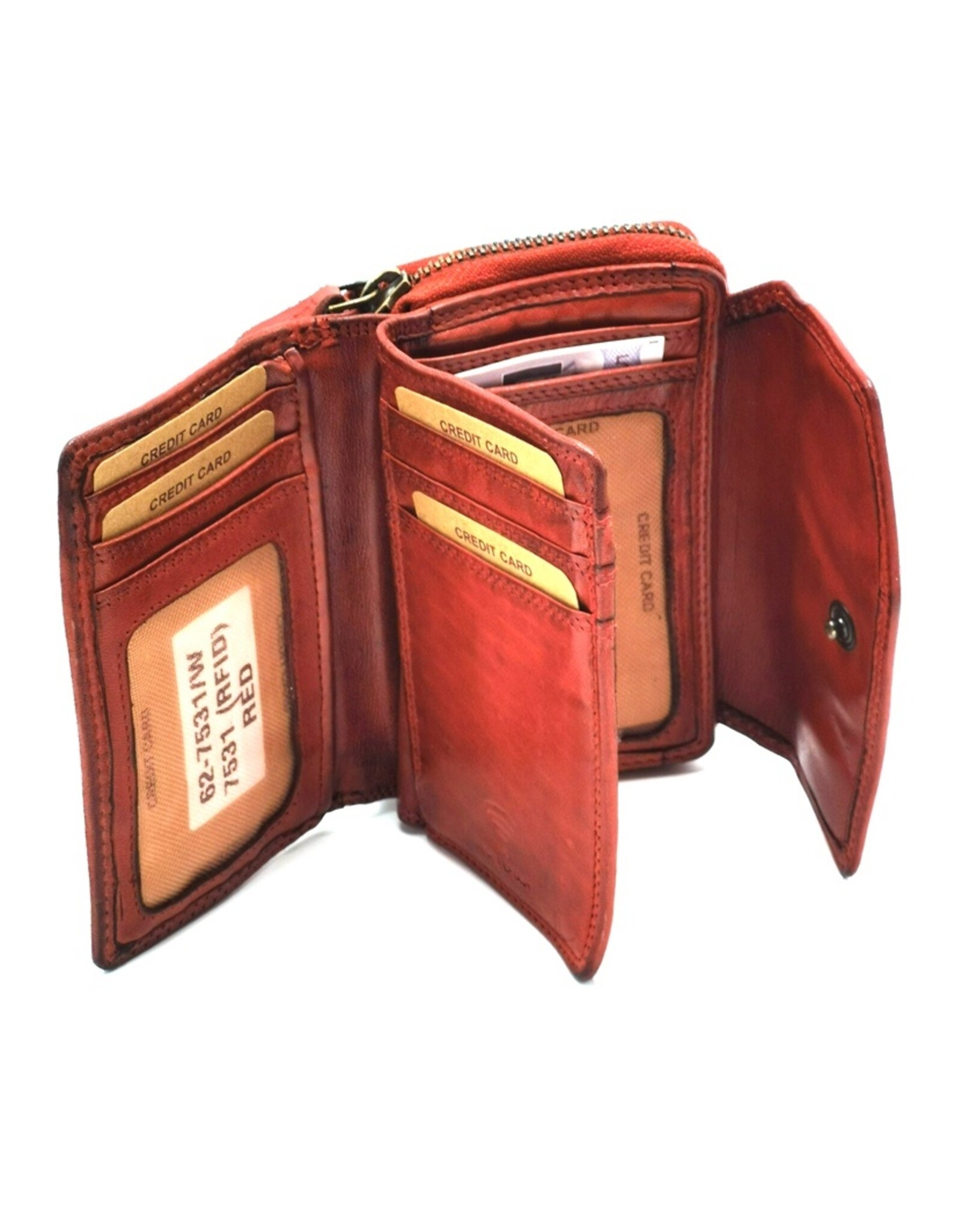 HillBurry Leather Wallets - Hillburry Wallet with Cover Washed Leather Red "L"