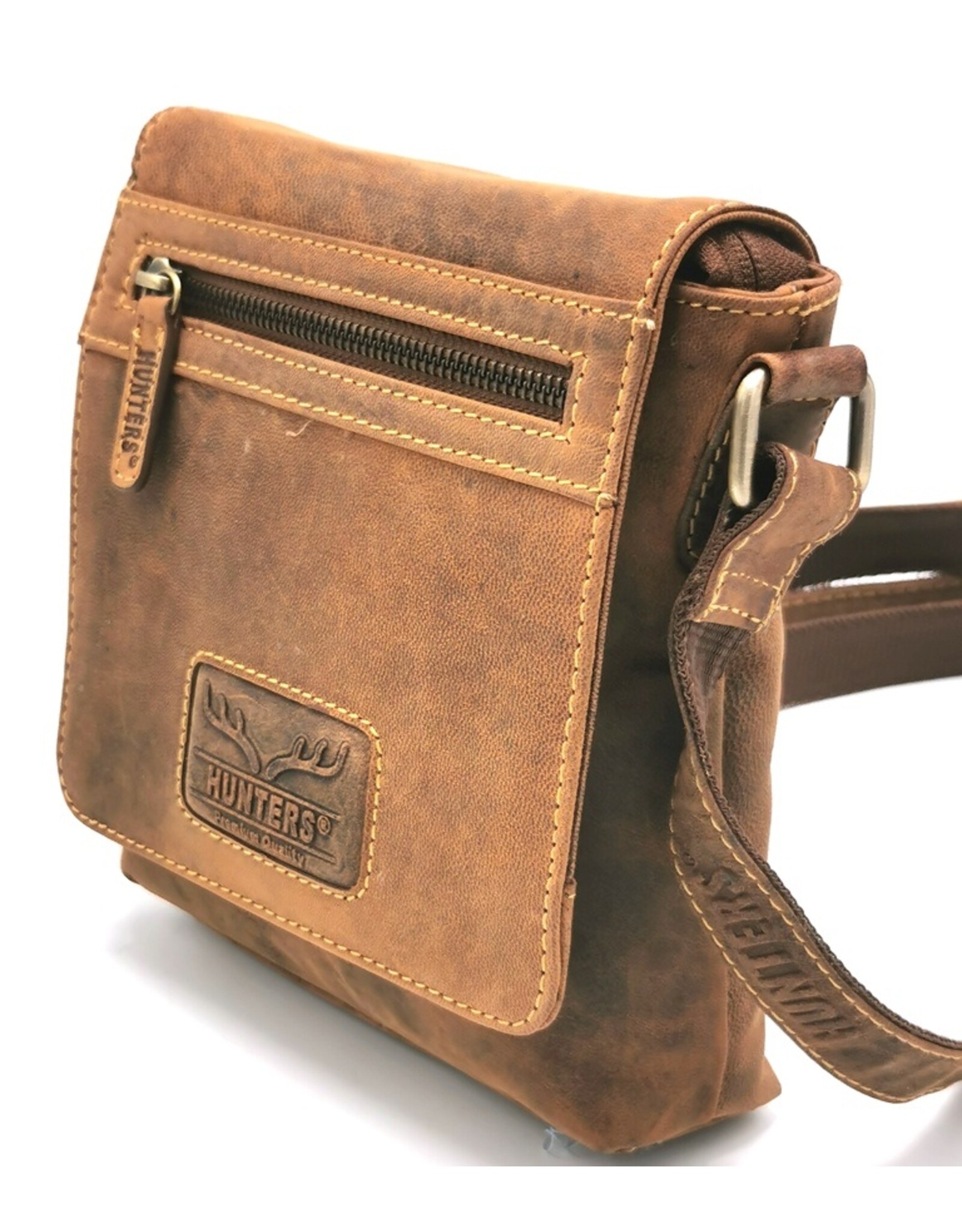 Hunters Leren Schoudertassen Leren crossbody tassen - Hunters Crossbody tas met rechte omslag klein formaat