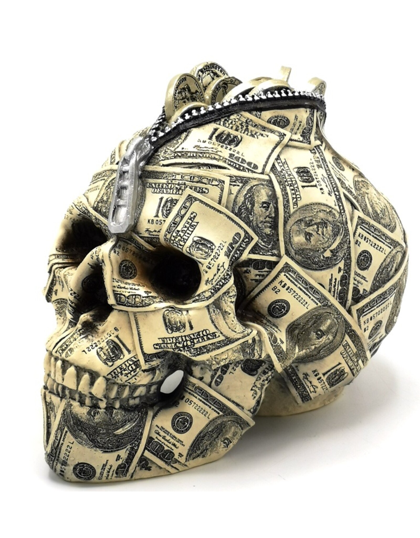 Trukado Skulls - Skull Money Box  Benjamin Franklin 100 Dollar bill