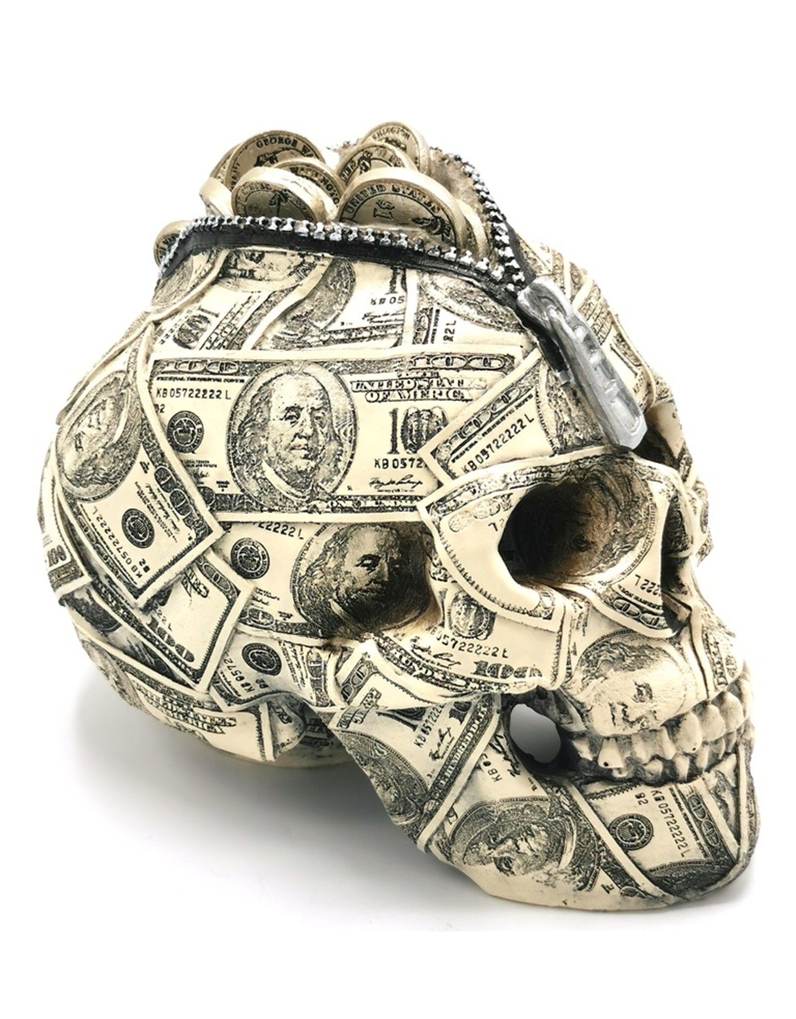 Trukado Skulls - Skull Money Box  Benjamin Franklin 100 Dollar bill