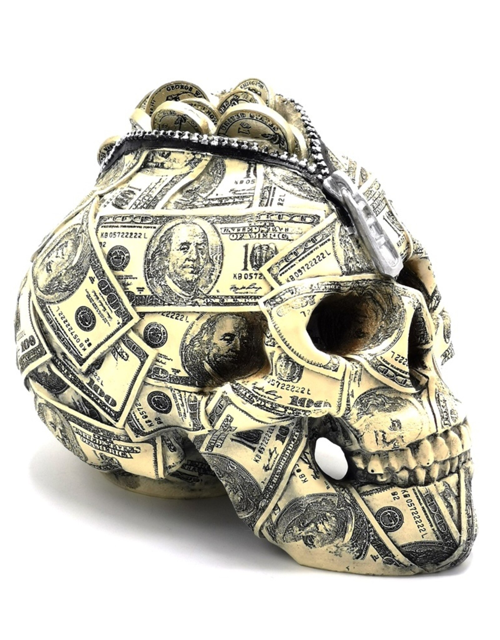 Trukado Skulls - Skull Money Box  Benjamin Franklin 100 Dollar bill