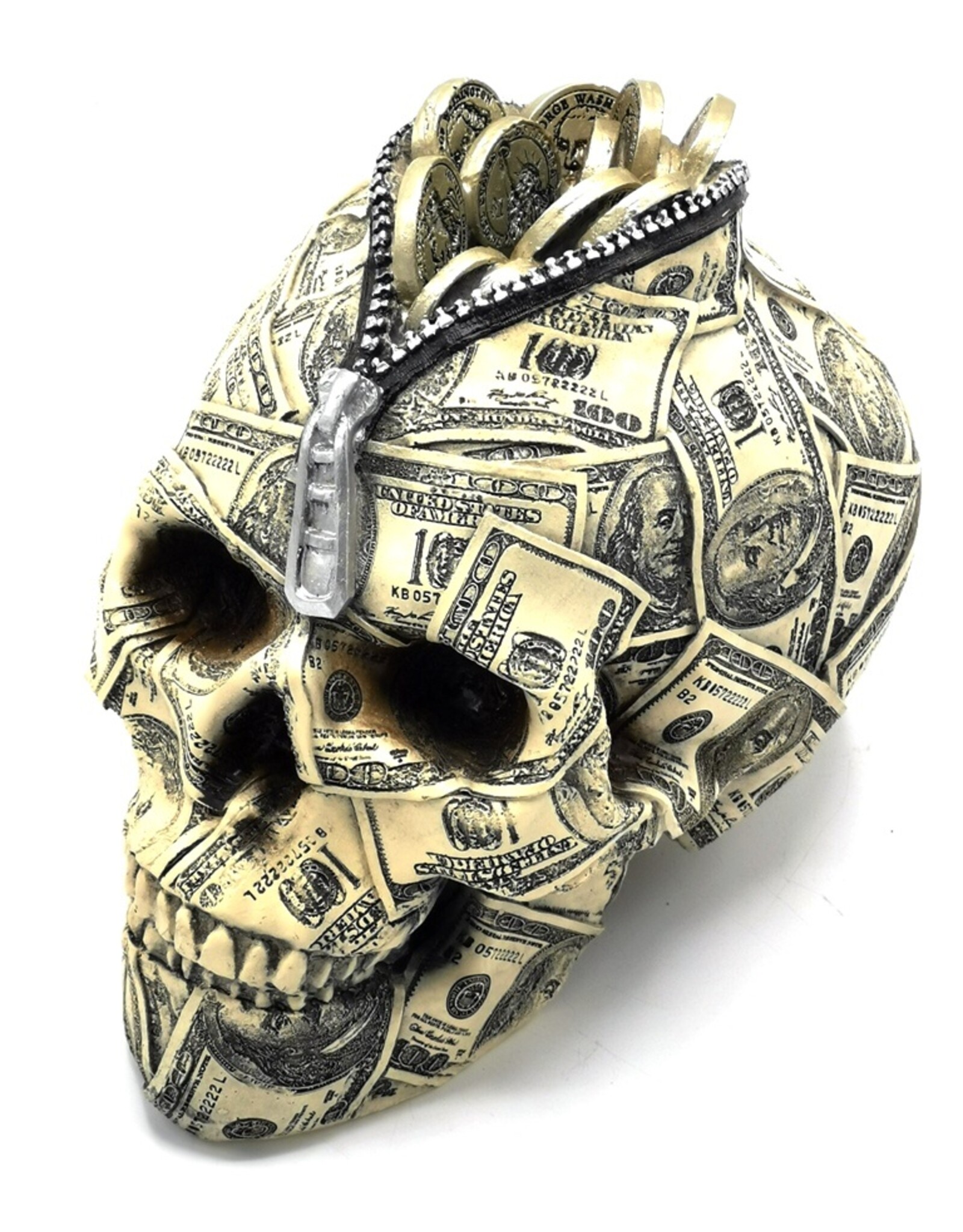 Trukado Skulls - Skull Money Box  Benjamin Franklin 100 Dollar bill