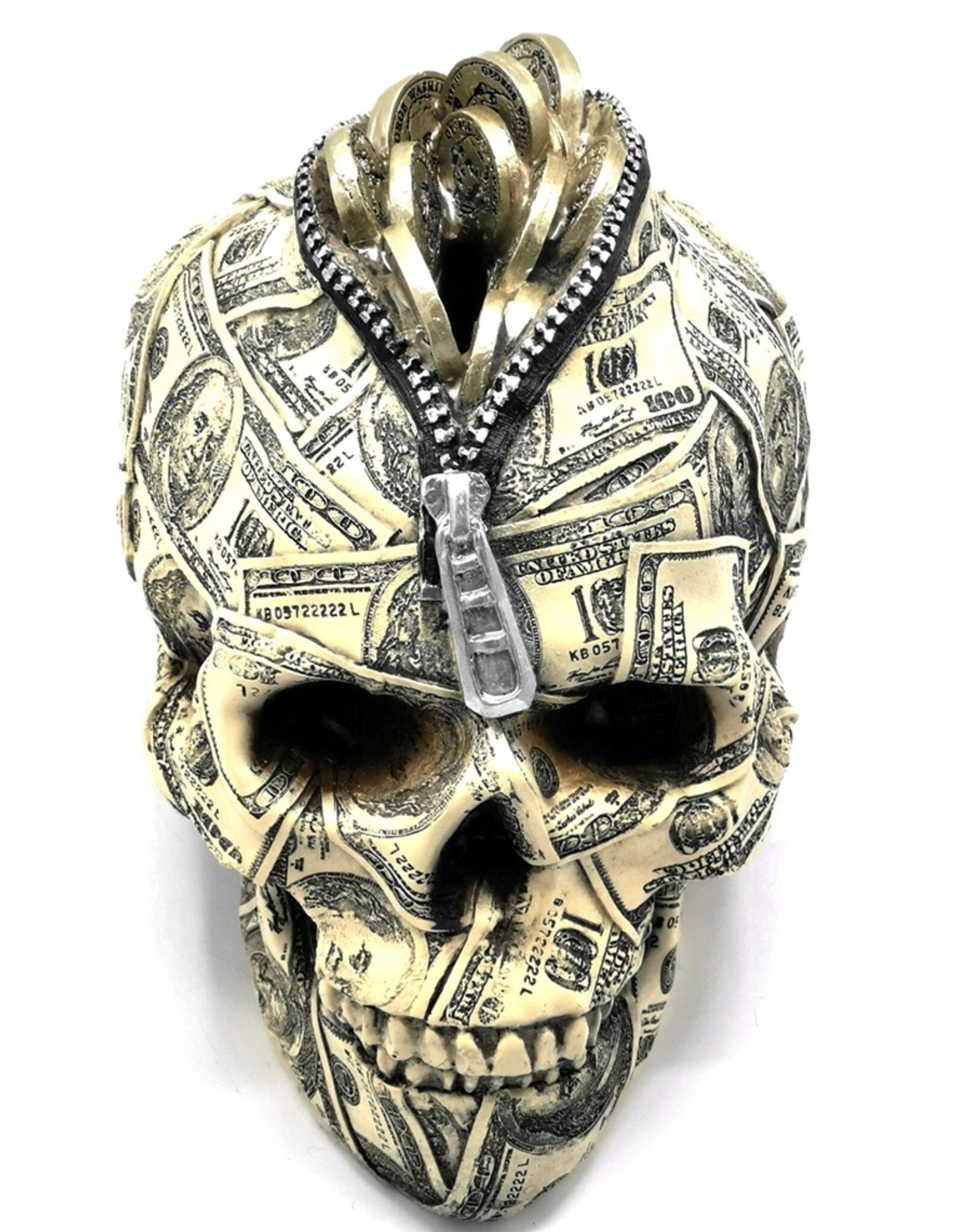 Trukado Skulls - Skull Money Box  Benjamin Franklin 100 Dollar bill