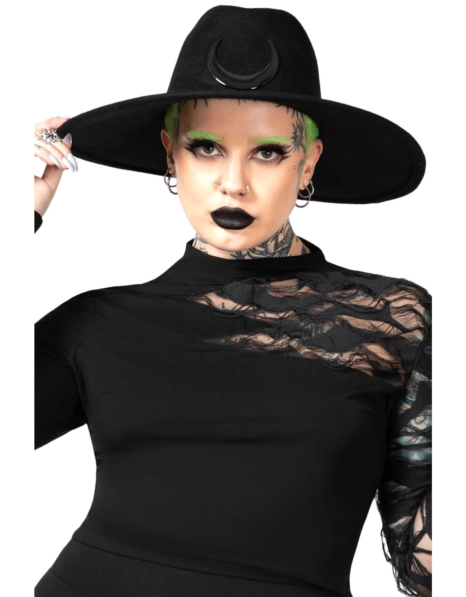 Killstar Gothic and Steampunk accessories - Killstar Crescent Fedora Black Hat