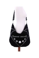 Restyle Gothic tassen Steampunk tassen - Moon Child Fluwelen Zwarte Hobotas met Geborduurde Maanfasen