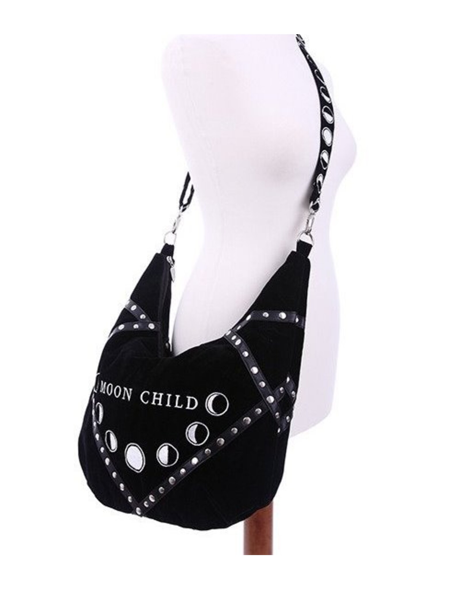 Restyle Gothic bags Steampunk bags - Moon Child Black Velvet Hobo bag with  Moon Phases Embroidery