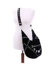 Restyle Gothic tassen Steampunk tassen - Moon Child Fluwelen Zwarte Hobotas met Geborduurde Maanfasen