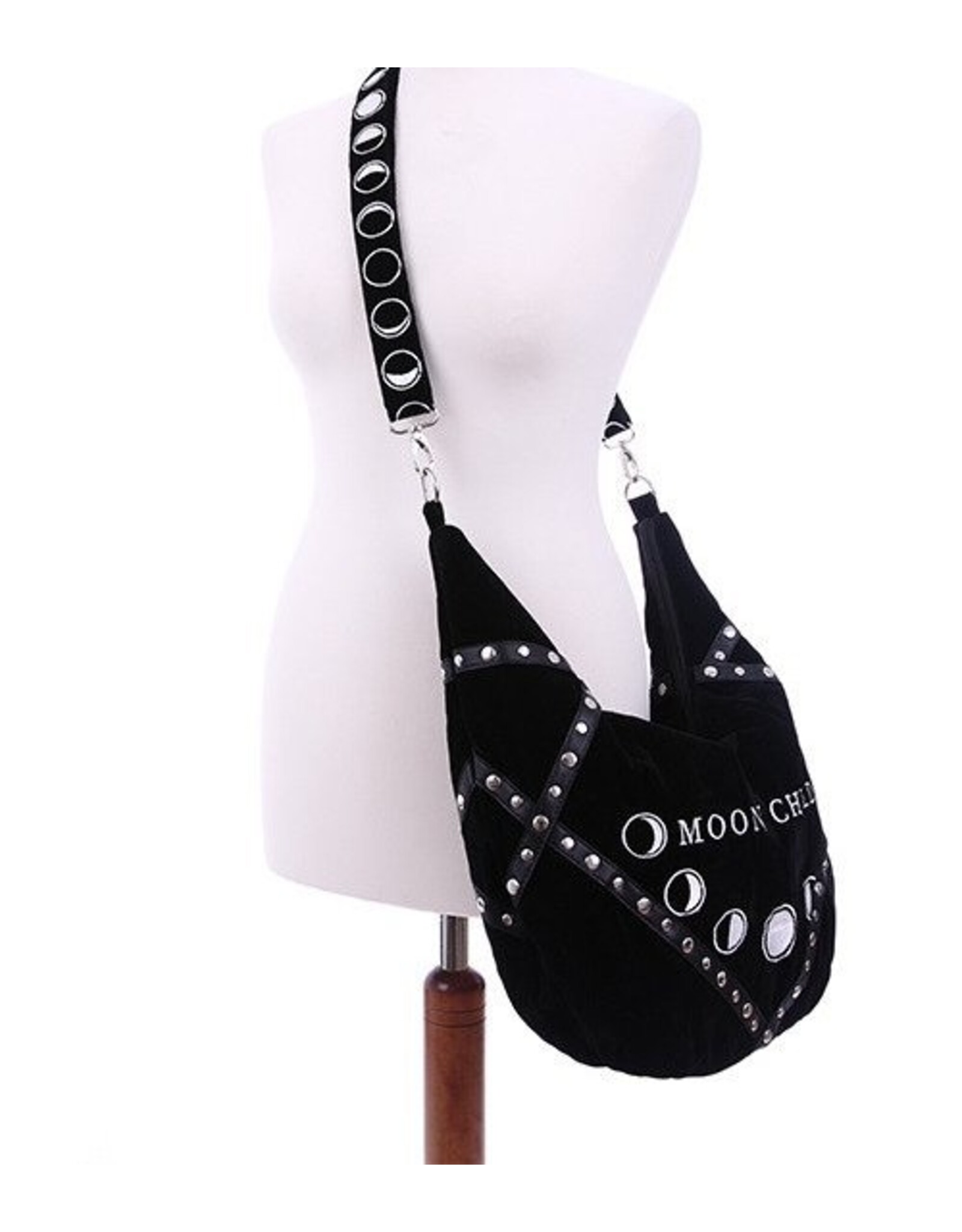 Restyle Gothic bags Steampunk bags - Moon Child Black Velvet Hobo bag with  Moon Phases Embroidery