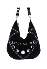 Restyle Gothic bags Steampunk bags - Moon Child Black Velvet Hobo bag with  Moon Phases Embroidery