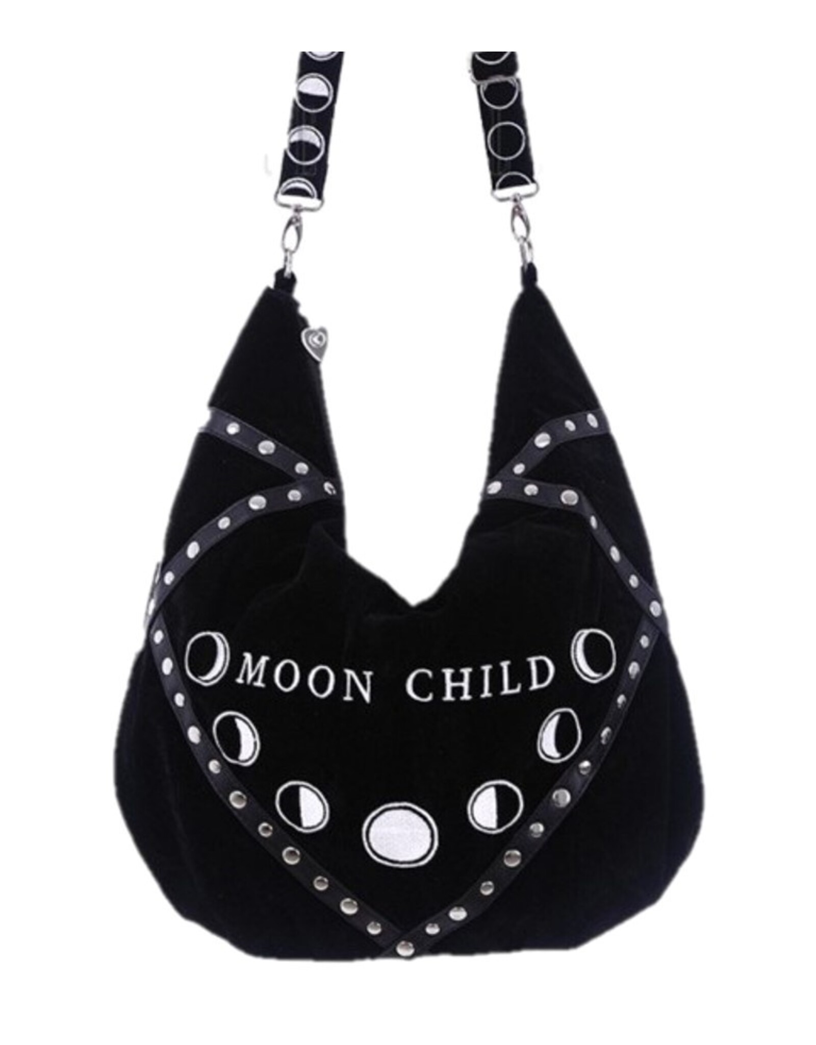 Restyle Gothic bags Steampunk bags - Moon Child Black Velvet Hobo bag with  Moon Phases Embroidery